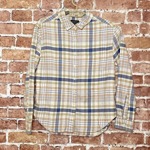 Pendleton Long Sleeve Shirt Womens Small Brown Blue Plaid 100% Cotton Super Soft